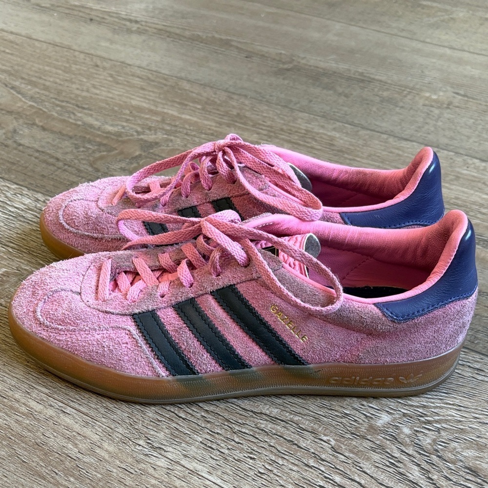 Adidas Gazelle Indoor Sneakers in Bliss Pink & Purple Suede & Leather Shoes